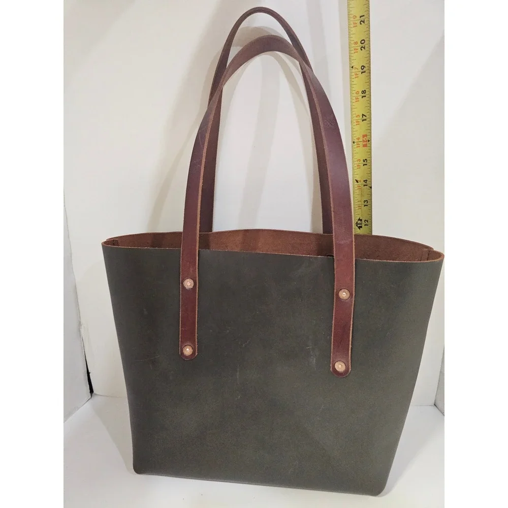 Go Forth Goods Dark Brown Leather Avery Tote Bag Handmade USA Large Carryall
